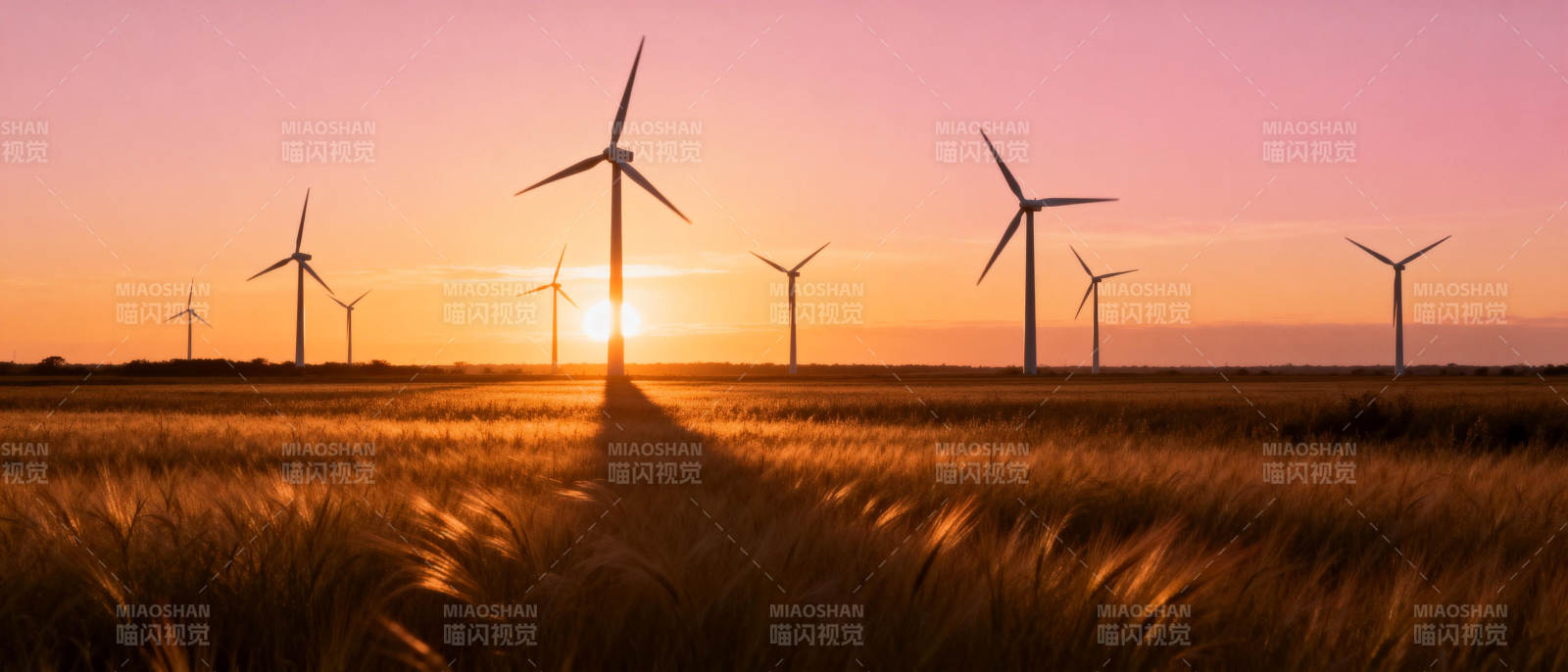 风车夕阳田野图片
