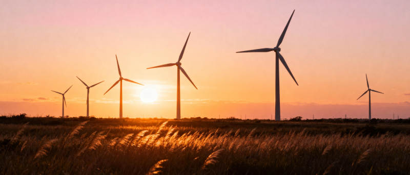 夕阳下的风车阵图片