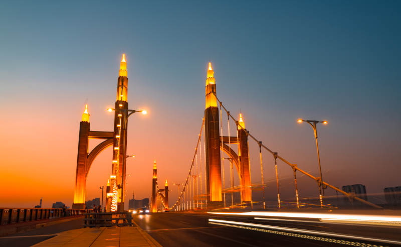 黄昏大桥光影图片