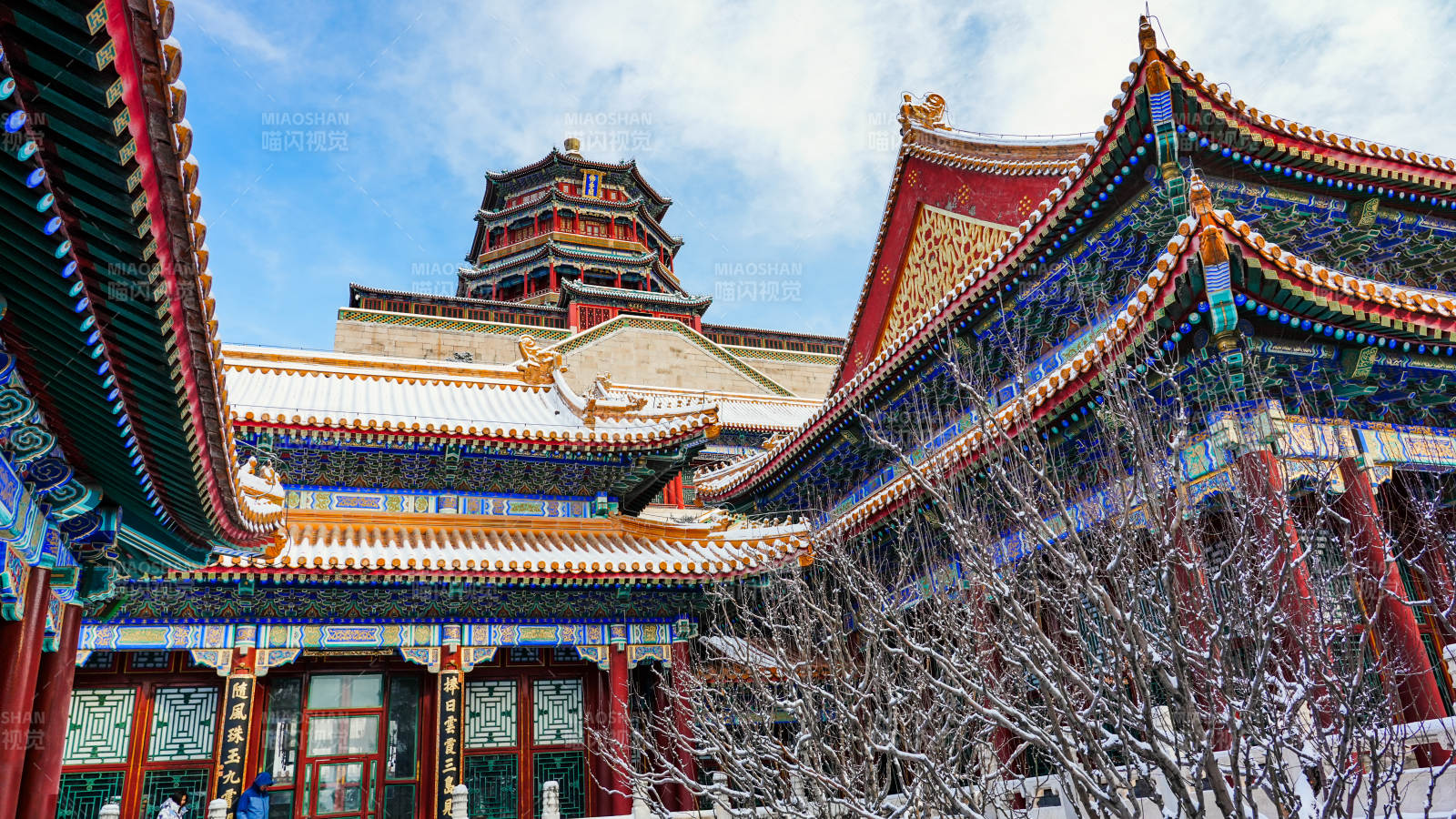 颐和园佛香阁雪景图图片