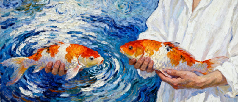 手捧锦鲤图片