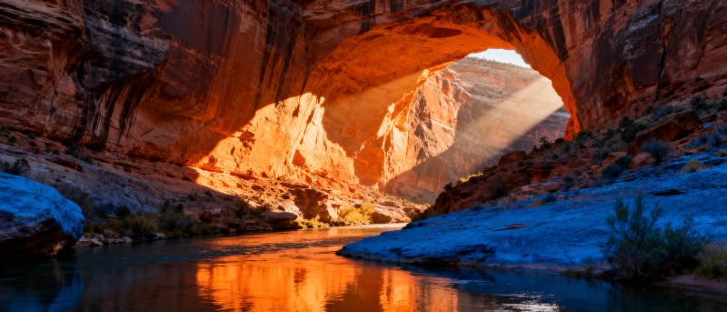 峡谷光影映水图片