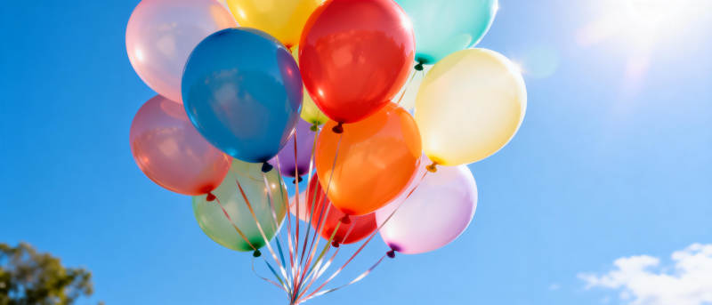 彩色气球飞向蓝天图片