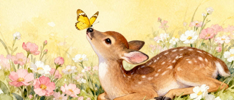 小鹿与蝴蝶图片