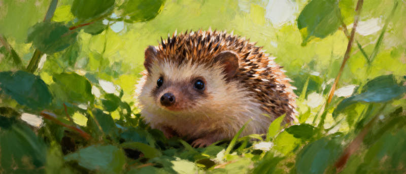 小刺猬在绿叶中图片
