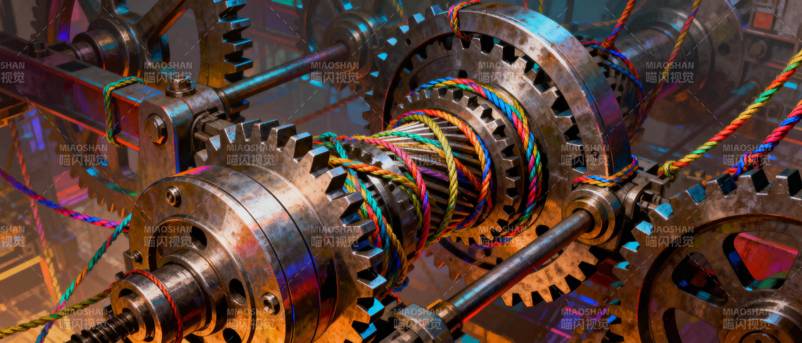 机械齿轮的彩色交织图片