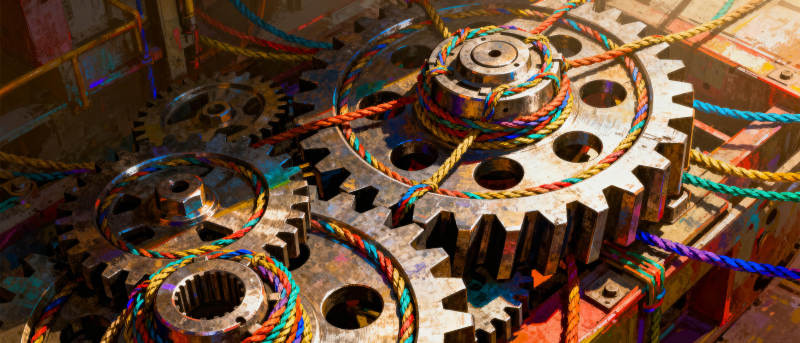 齿轮与彩线交织图片