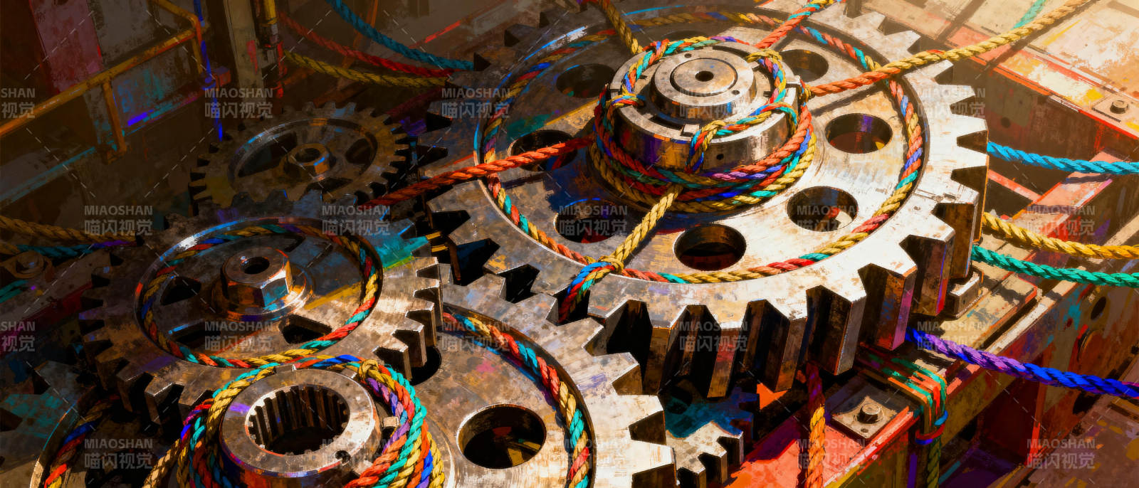 齿轮与彩线交织图片