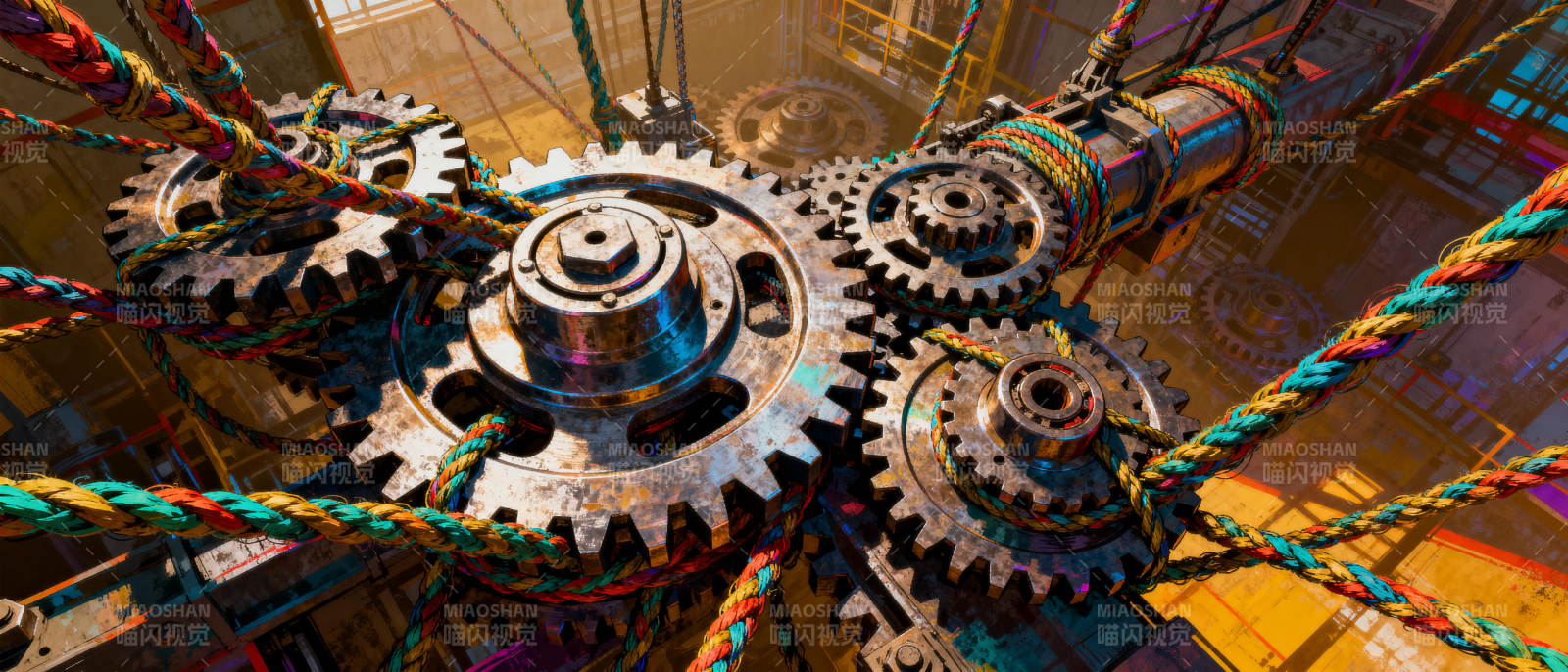 机械齿轮的炫彩交织图片