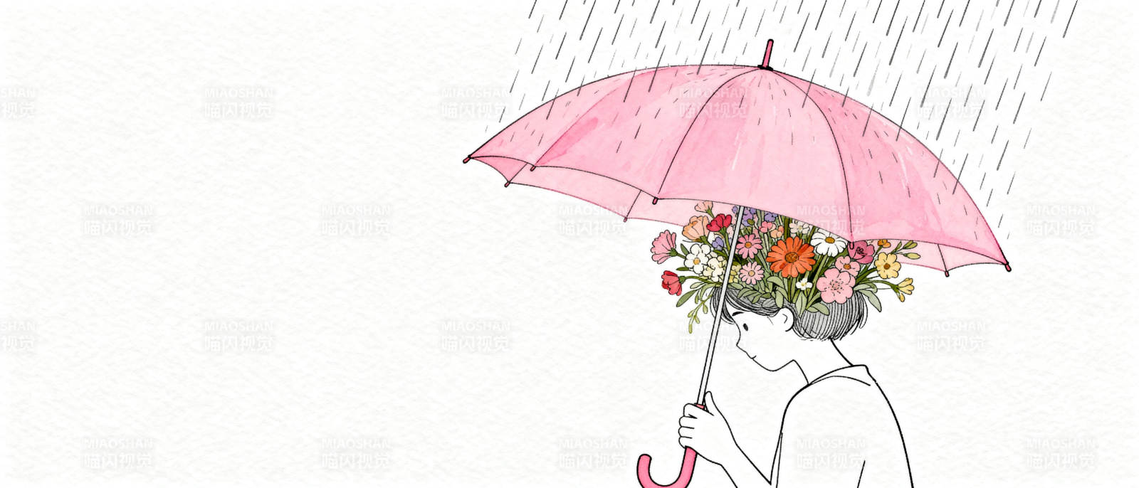 雨中花伞少女图片