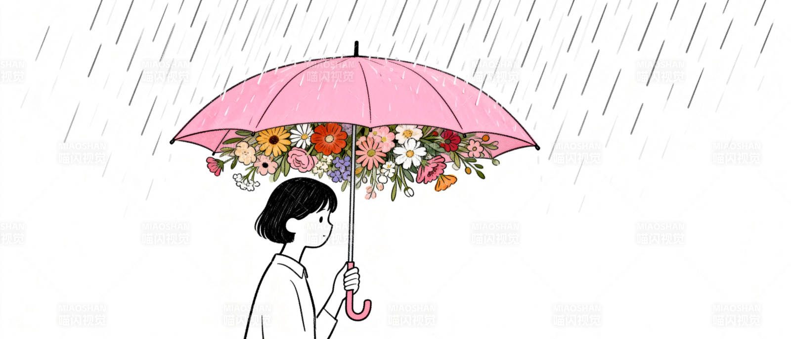 花伞下的雨中人图片