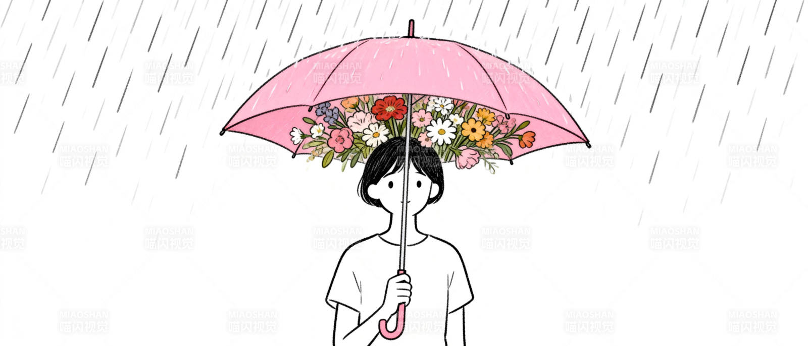 花伞下的雨中人图片