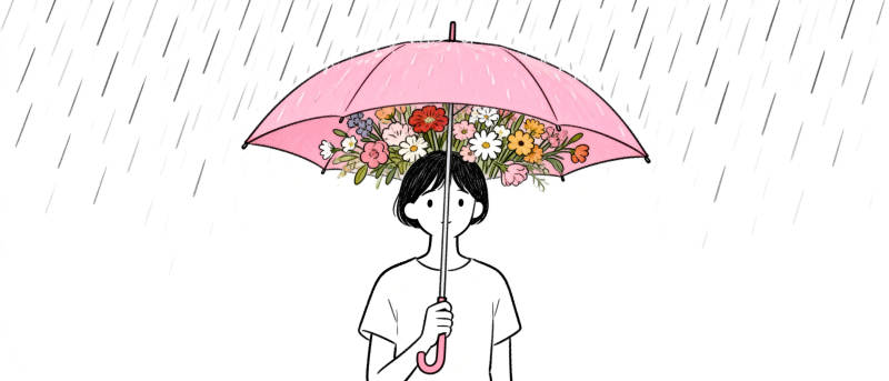 花伞下的雨中人图片