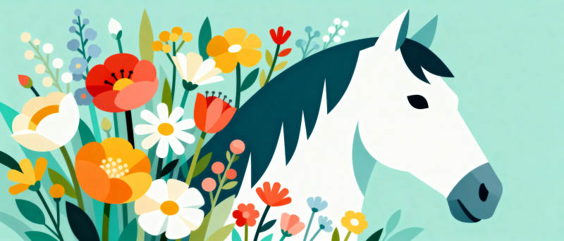 花丛中的白马图片