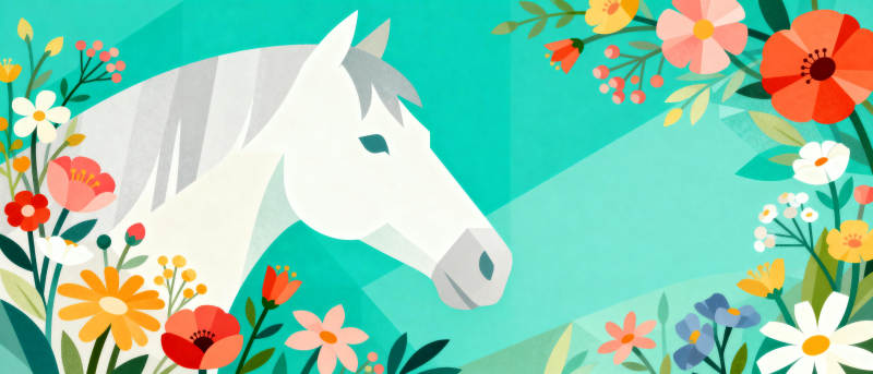 花丛中的白马图片