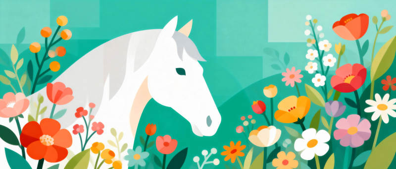 花丛中的白马图片