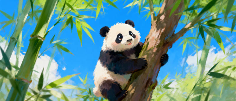 熊猫攀竹枝图片