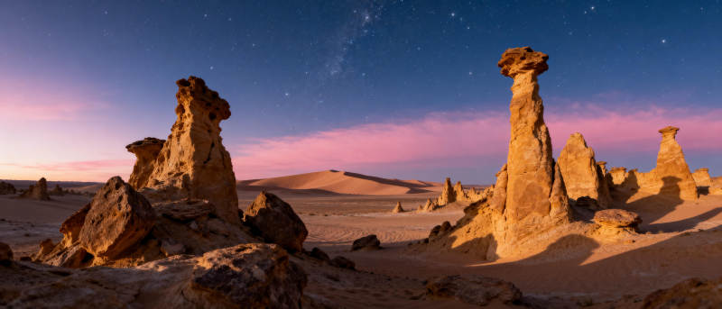 沙漠奇岩夜景图片