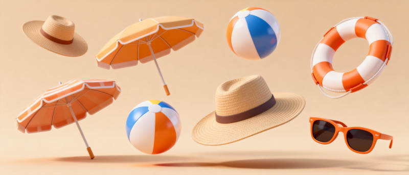 夏日海滩元素飘浮图片