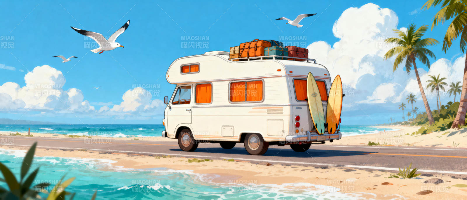 海边露营车图片