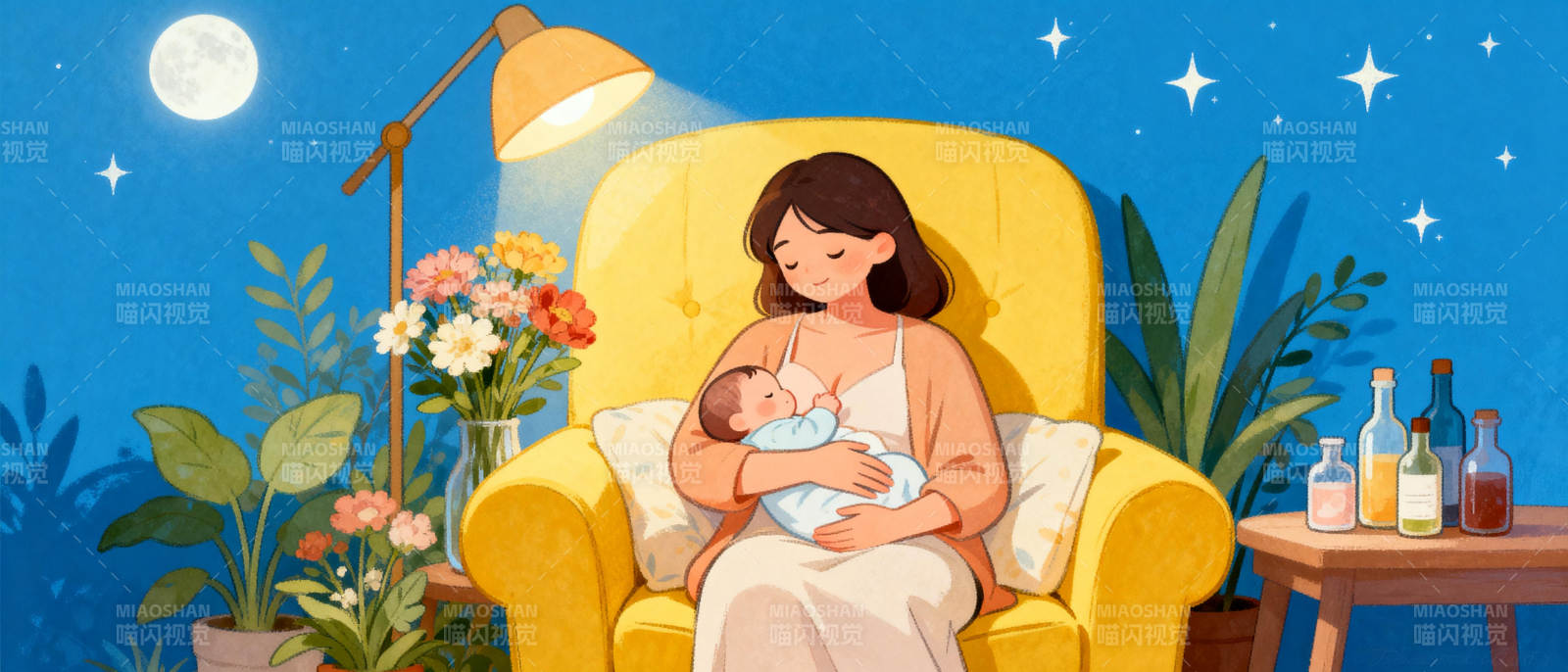 月夜哺乳温馨时刻图片