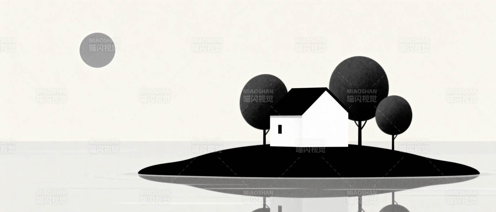 孤岛小屋月夜图片