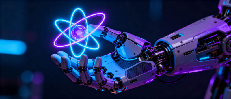 机械手托起原子模型图片