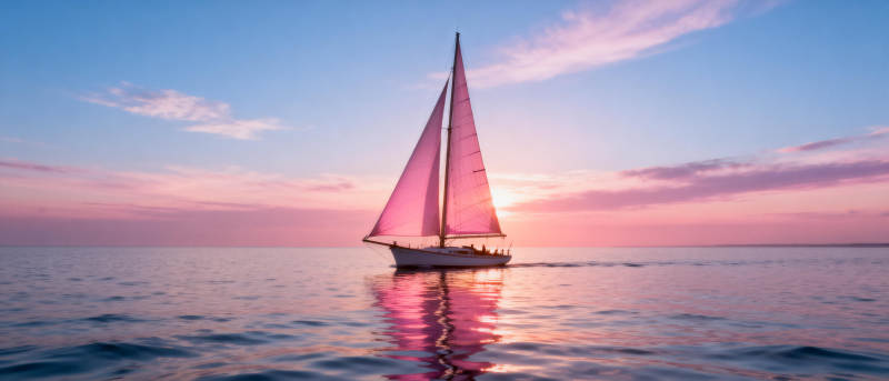 夕阳下的帆船图片