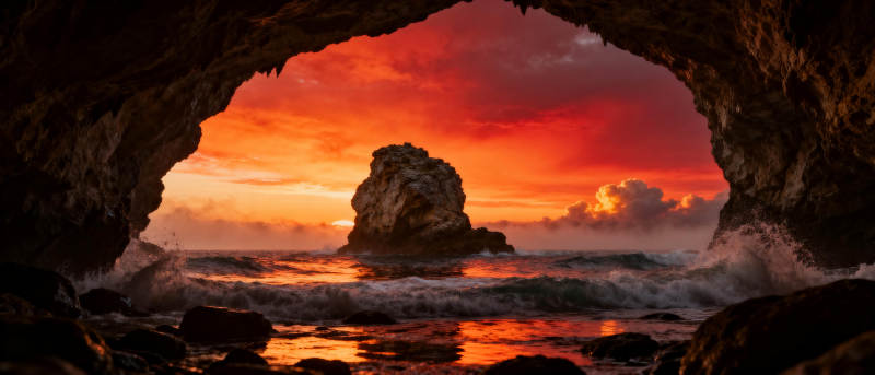 洞中夕照海岩图片