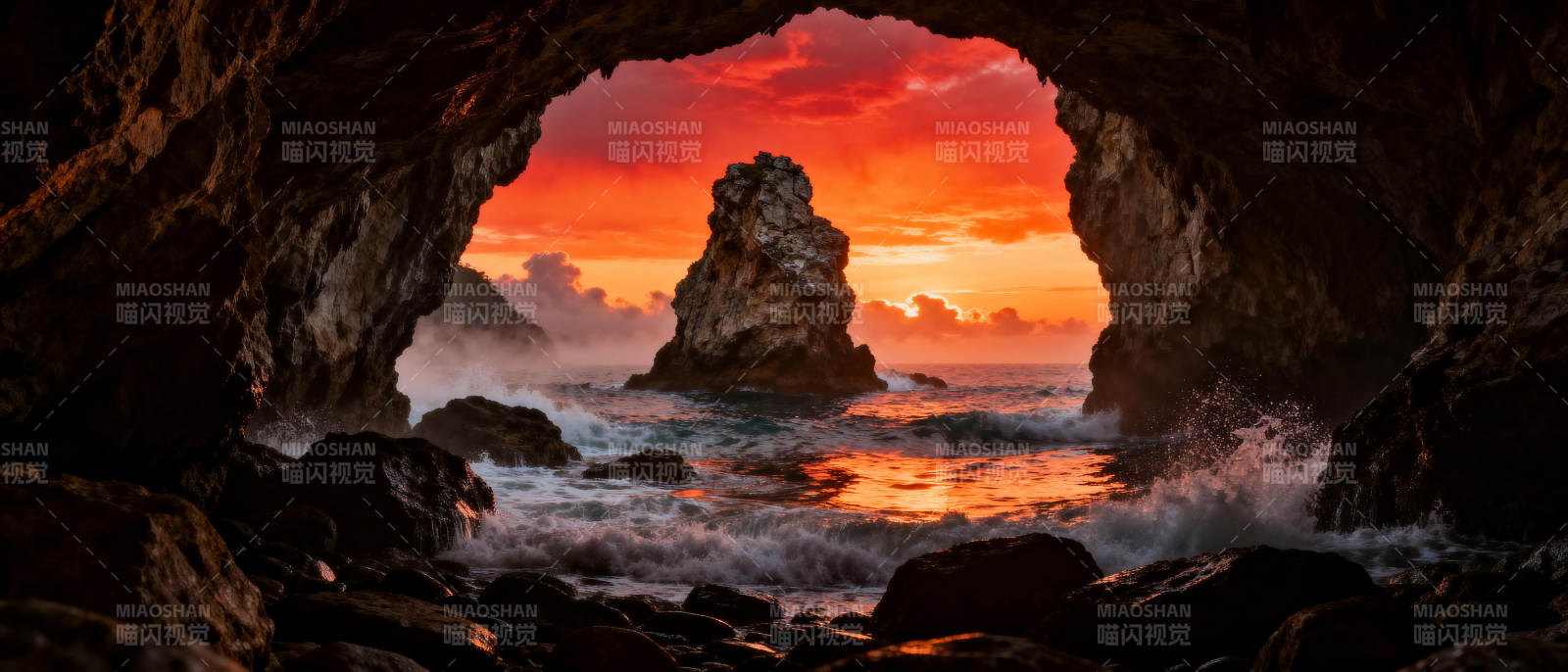 洞穴夕照海景图片