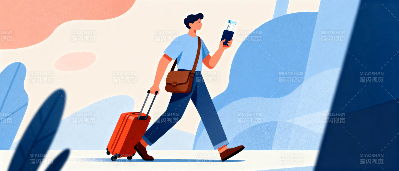 旅行者拖着行李前行图片