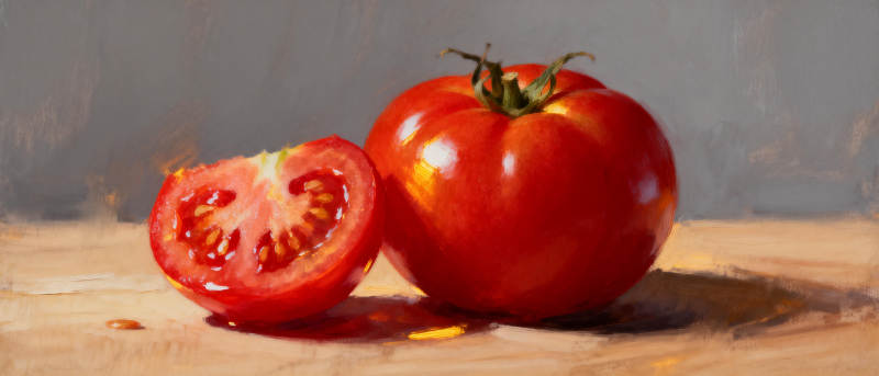 鲜红番茄静物画图片