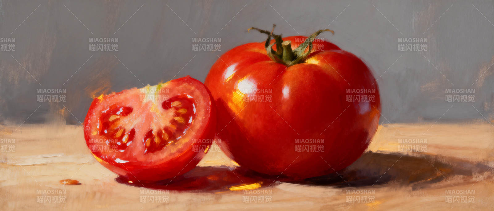 鲜红番茄静物画图片