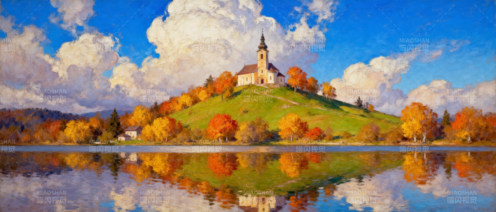 秋湖映教堂图片