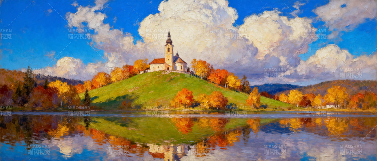 秋湖映教堂图片
