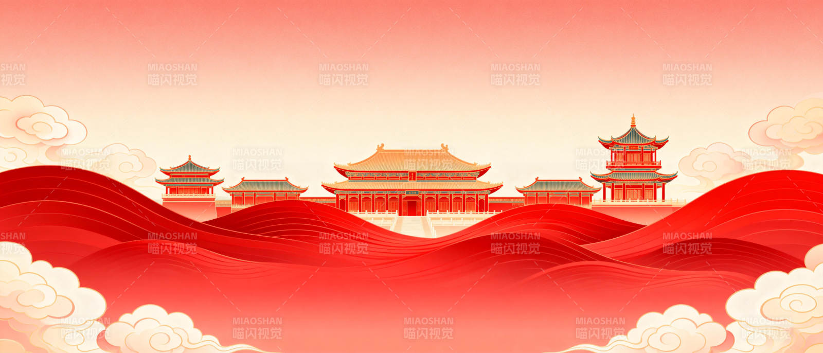 红云映古殿图片