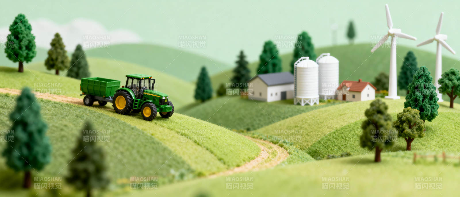 田园风光与风车图片