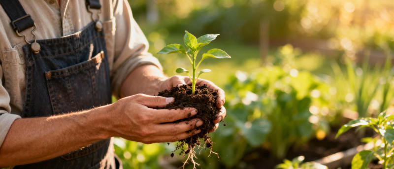 园丁手捧幼苗图片