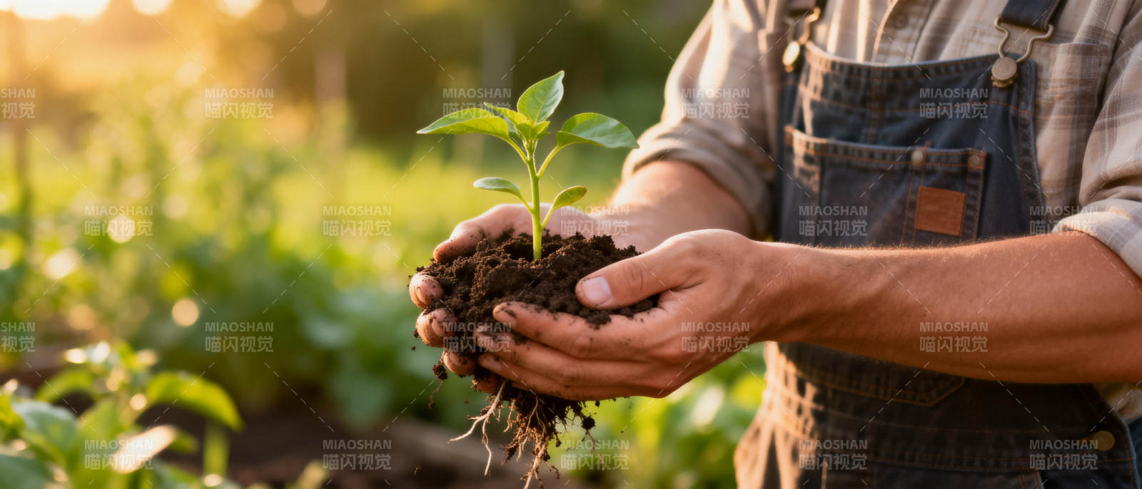 农夫手捧幼苗图片