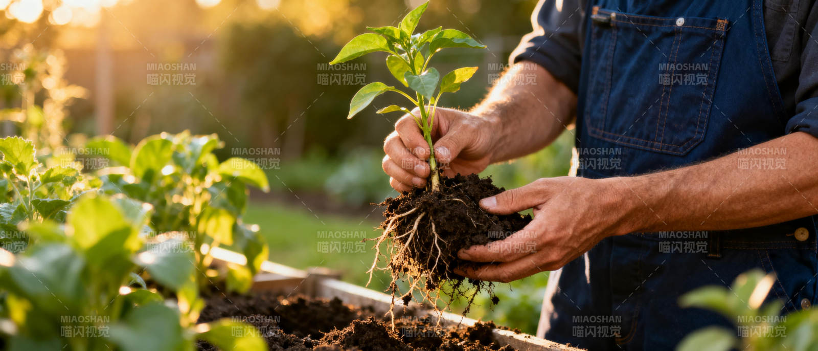 园丁栽种幼苗图片