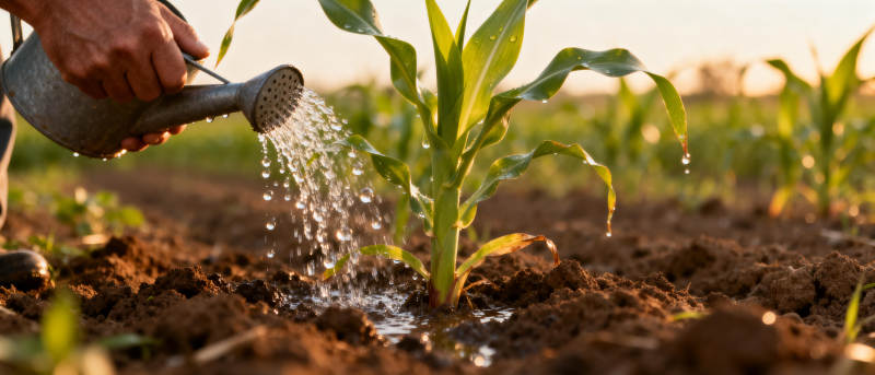 浇灌玉米苗图片