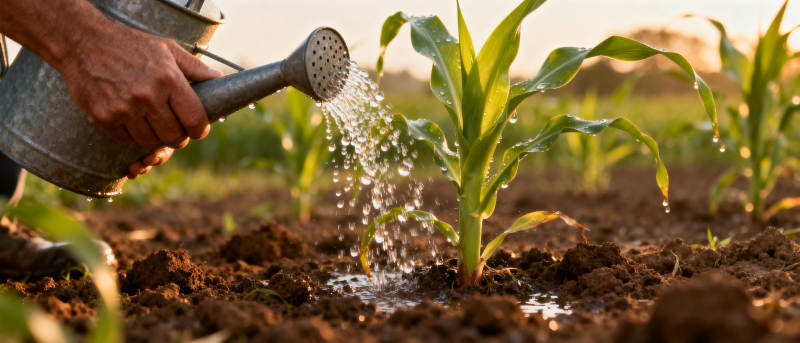 浇灌玉米苗图片