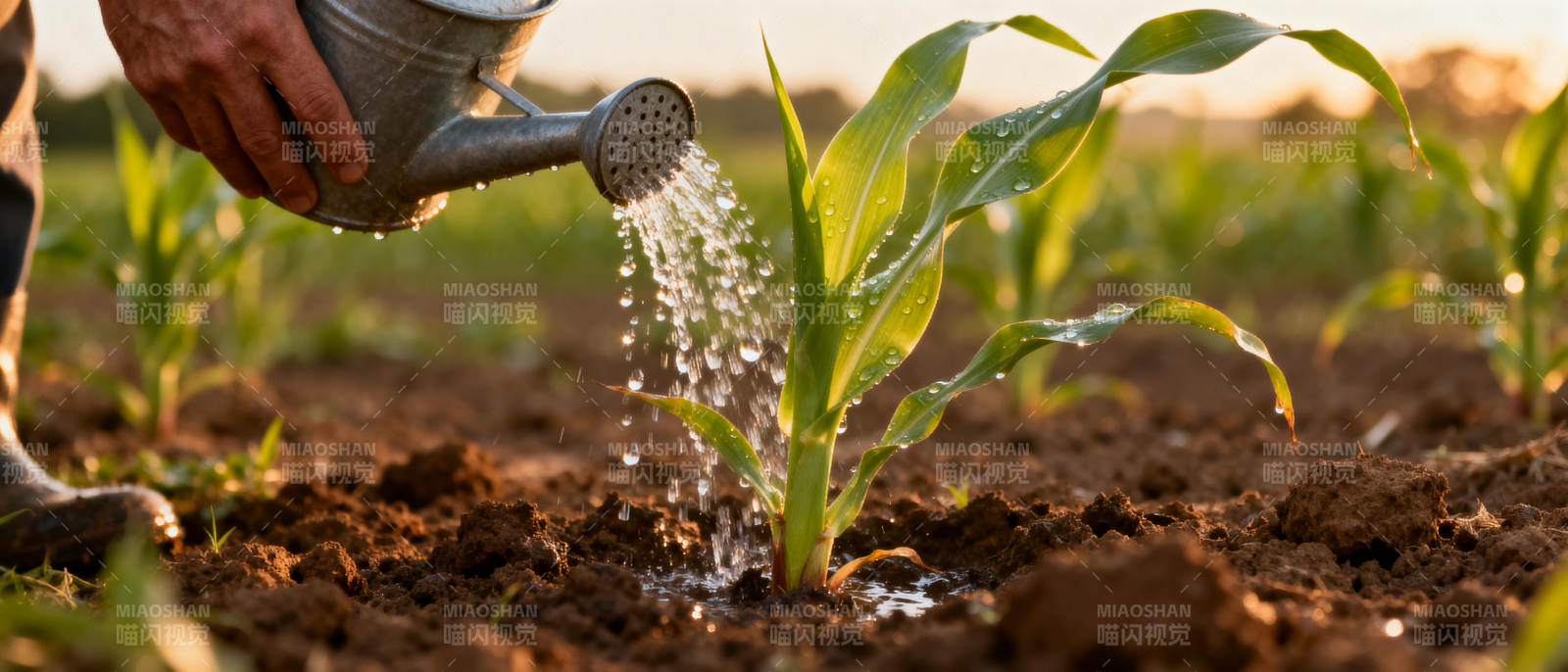 浇灌玉米苗图片