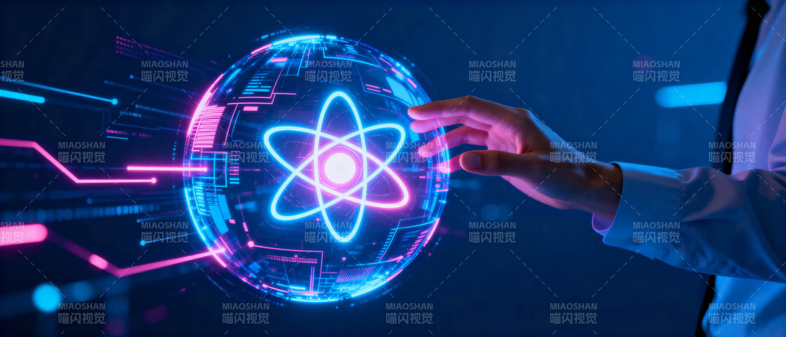 科技之手触碰原子图片