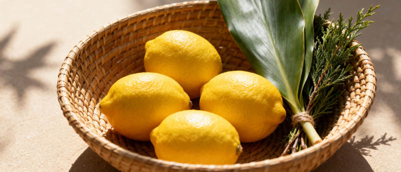 柠檬与绿叶静物图片