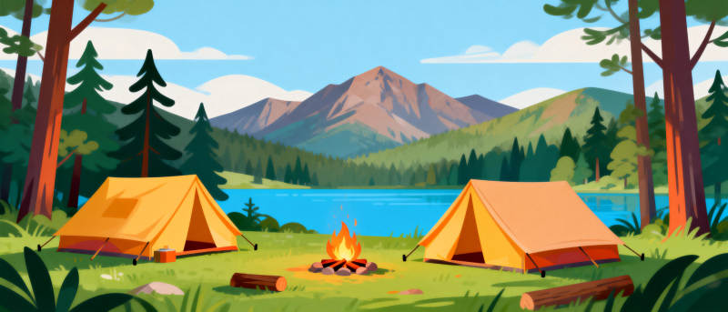 湖畔露营美景图片