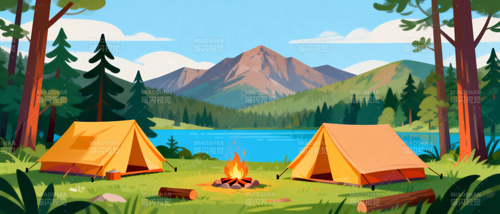 湖畔露营美景图片