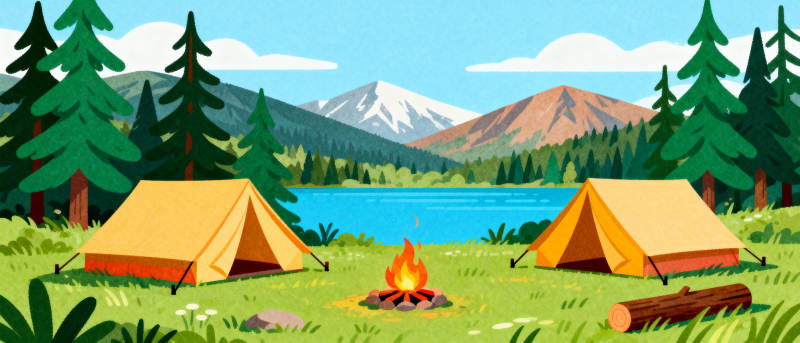 湖畔露营美景图片