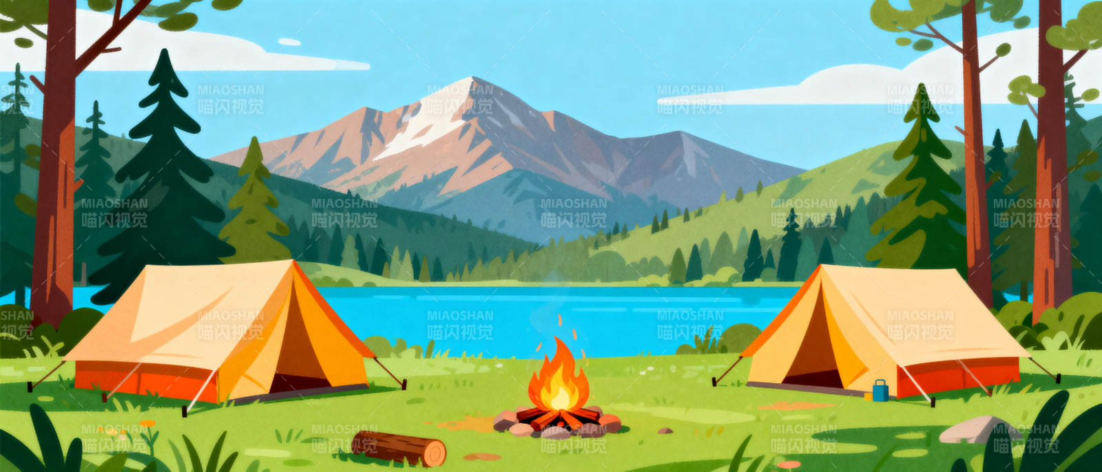 湖畔露营风景图片