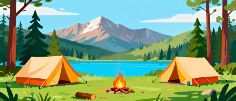 湖畔露营风景图片